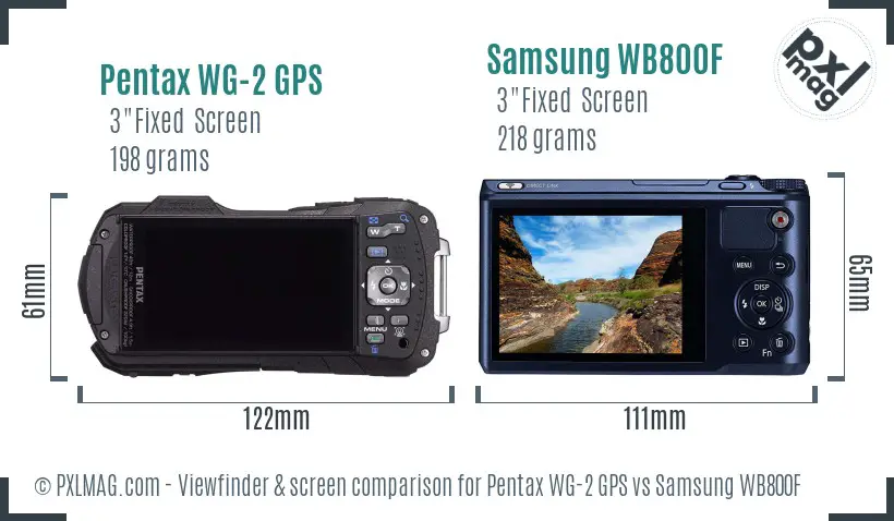 Pentax WG-2 GPS vs Samsung WB800F Screen and Viewfinder comparison