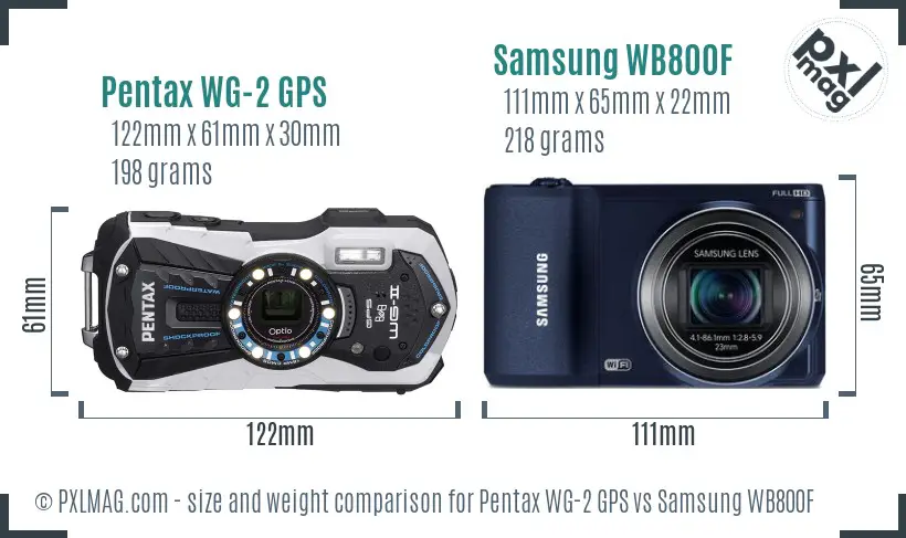 Pentax WG-2 GPS vs Samsung WB800F size comparison