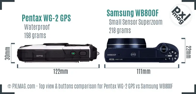 Pentax WG-2 GPS vs Samsung WB800F top view buttons comparison