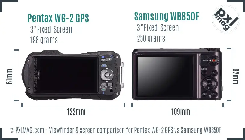 Pentax WG-2 GPS vs Samsung WB850F Screen and Viewfinder comparison