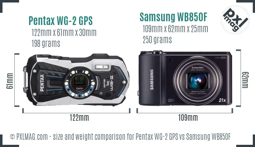 Pentax WG-2 GPS vs Samsung WB850F size comparison