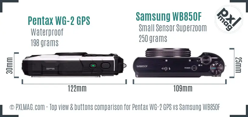 Pentax WG-2 GPS vs Samsung WB850F top view buttons comparison