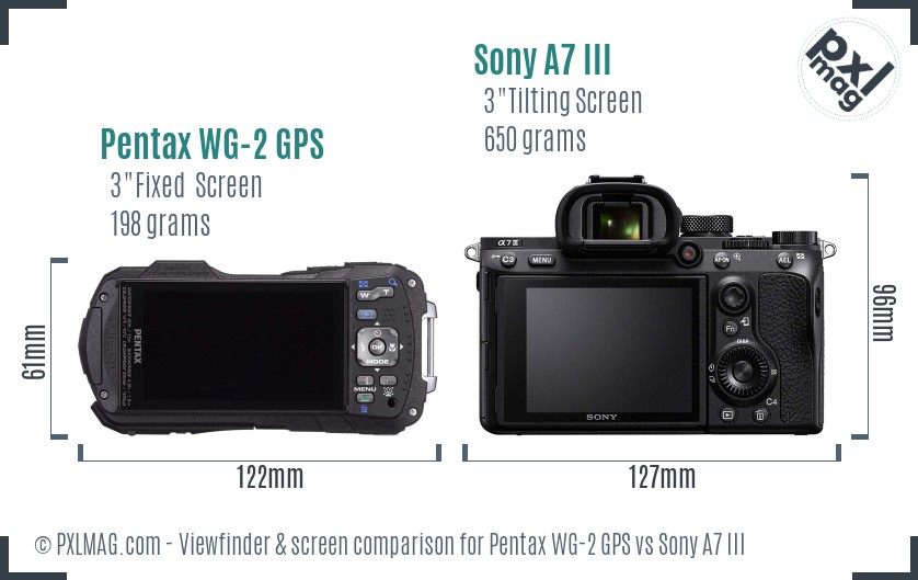 Pentax WG-2 GPS vs Sony A7 III Screen and Viewfinder comparison