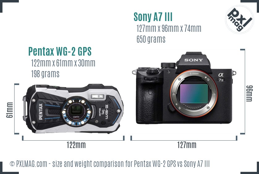 Pentax WG-2 GPS vs Sony A7 III size comparison