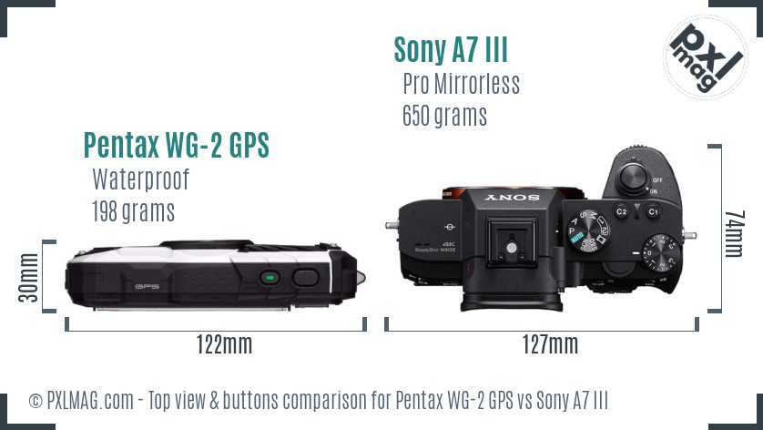 Pentax WG-2 GPS vs Sony A7 III top view buttons comparison