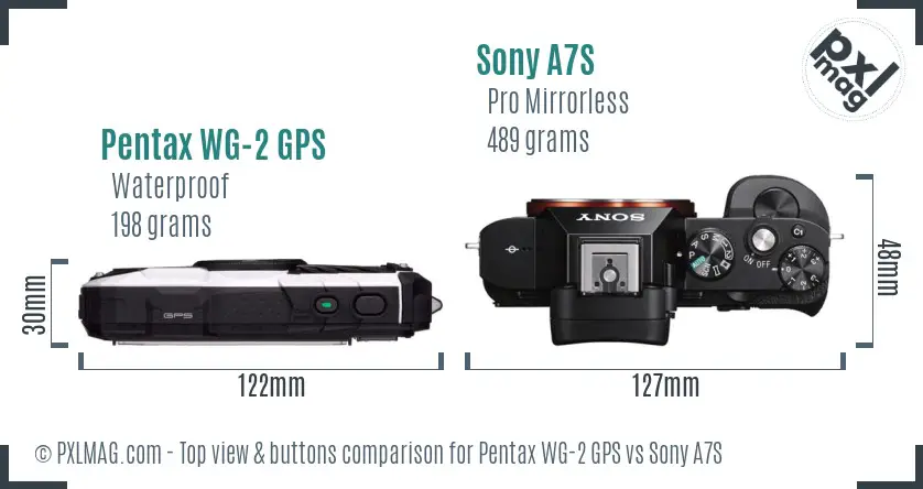 Pentax WG-2 GPS vs Sony A7S top view buttons comparison