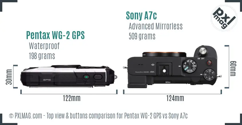 Pentax WG-2 GPS vs Sony A7c top view buttons comparison