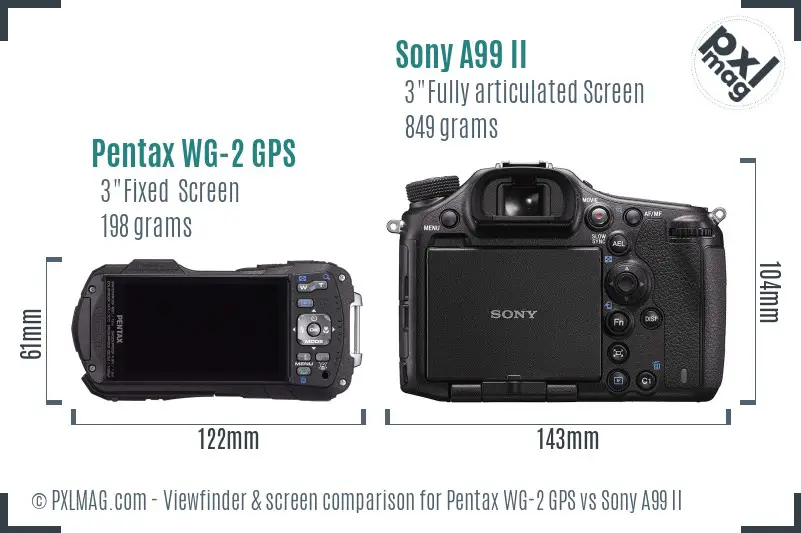 Pentax WG-2 GPS vs Sony A99 II Screen and Viewfinder comparison