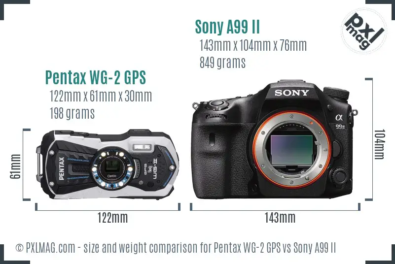 Pentax WG-2 GPS vs Sony A99 II size comparison