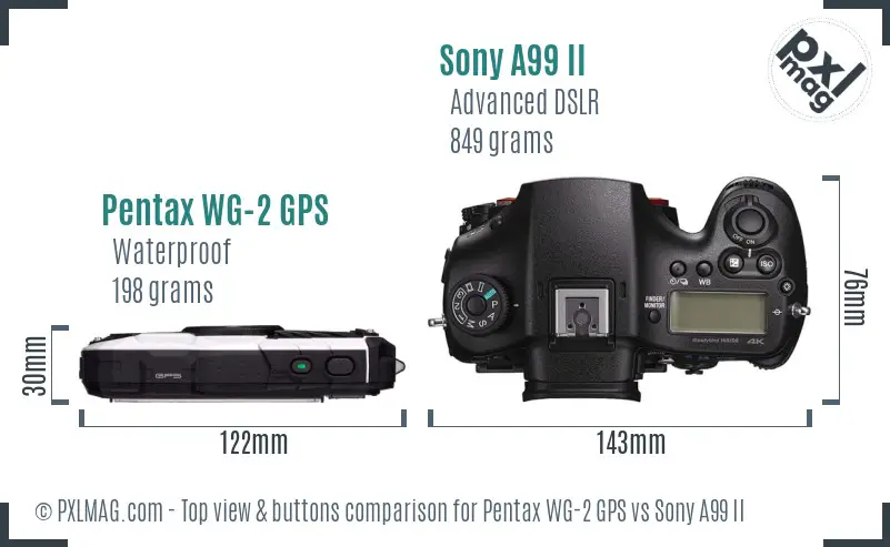 Pentax WG-2 GPS vs Sony A99 II top view buttons comparison