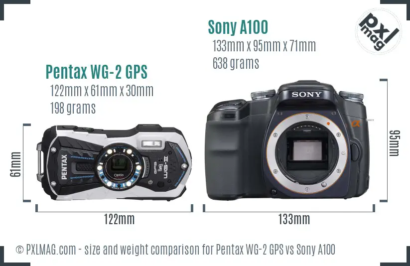 Pentax WG-2 GPS vs Sony A100 size comparison