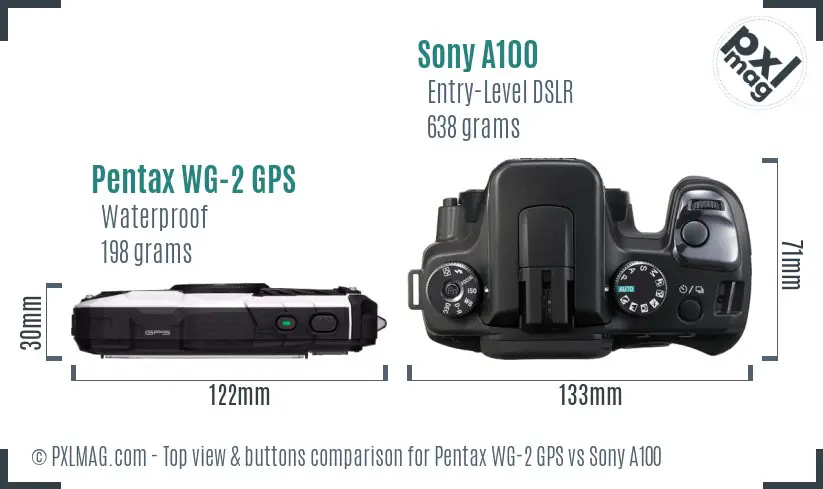 Pentax WG-2 GPS vs Sony A100 top view buttons comparison