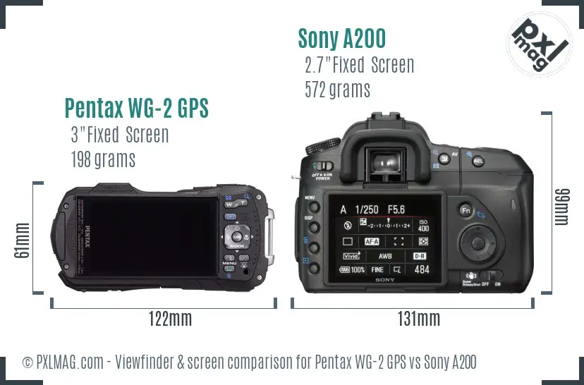 Pentax WG-2 GPS vs Sony A200 Screen and Viewfinder comparison