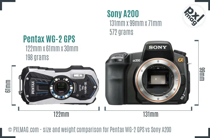 Pentax WG-2 GPS vs Sony A200 size comparison