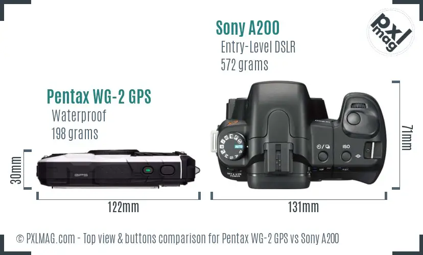 Pentax WG-2 GPS vs Sony A200 top view buttons comparison