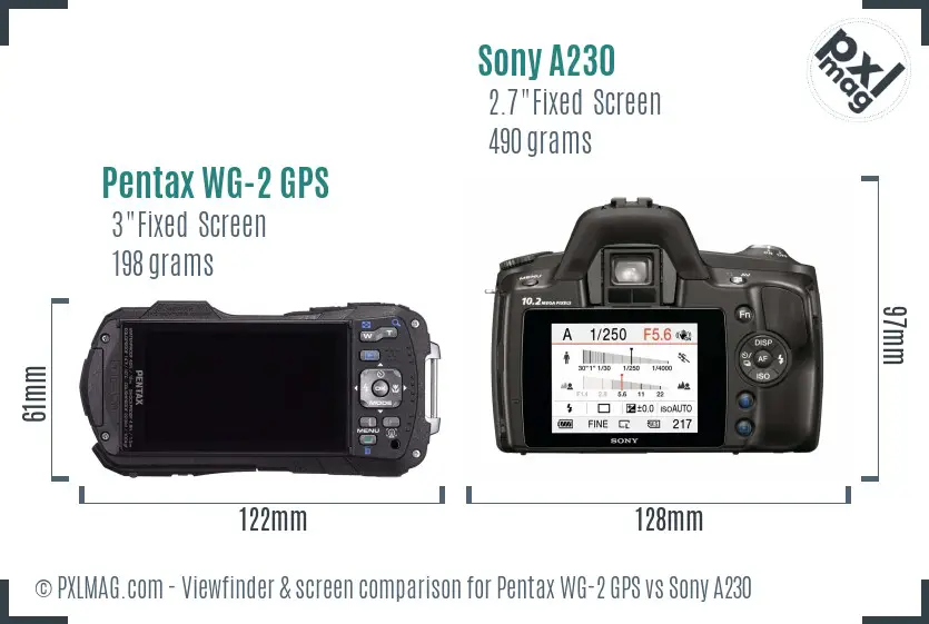 Pentax WG-2 GPS vs Sony A230 Screen and Viewfinder comparison