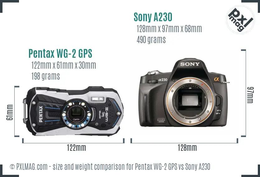 Pentax WG-2 GPS vs Sony A230 size comparison