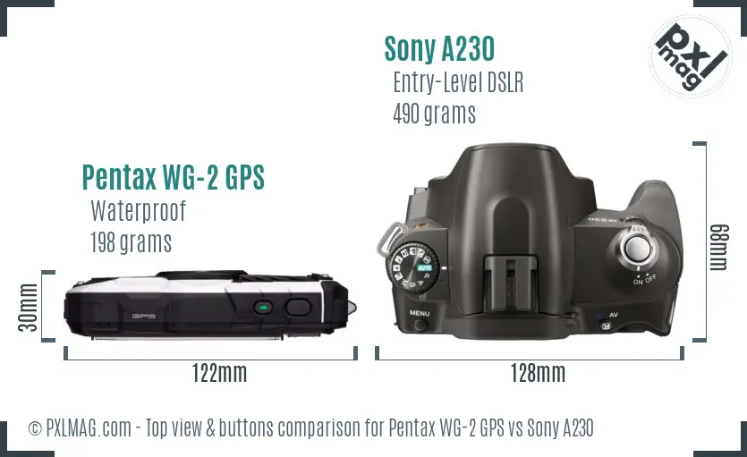 Pentax WG-2 GPS vs Sony A230 top view buttons comparison