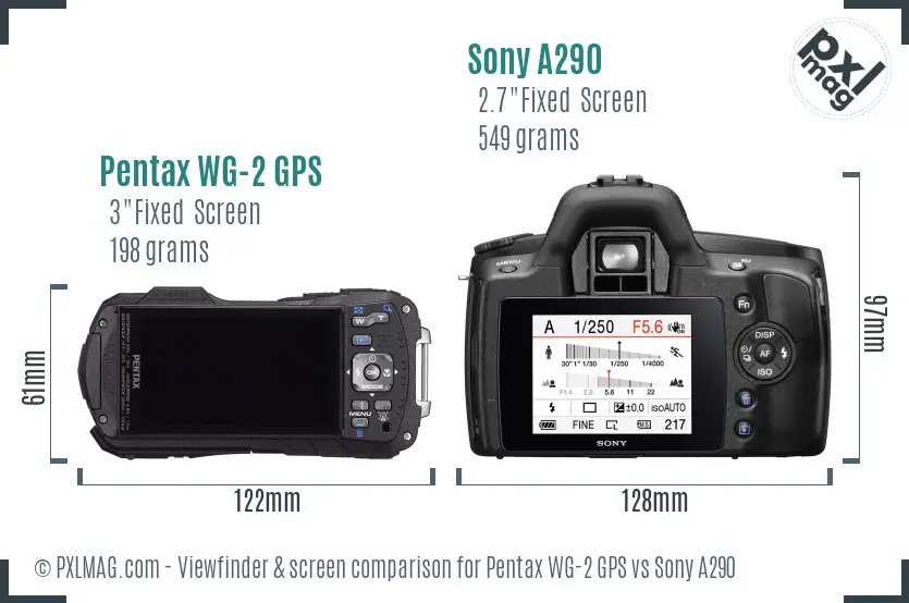 Pentax WG-2 GPS vs Sony A290 Screen and Viewfinder comparison