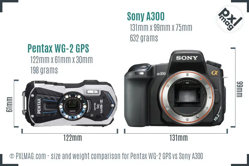 Pentax WG-2 GPS vs Sony A300 size comparison Pentax WG-2 GPS vs Sony A300 size comparison