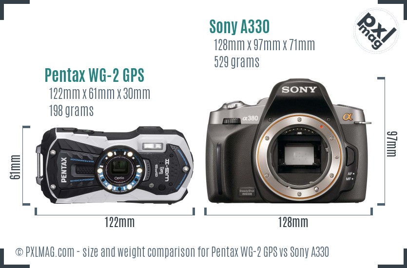 Pentax WG-2 GPS vs Sony A330 size comparison