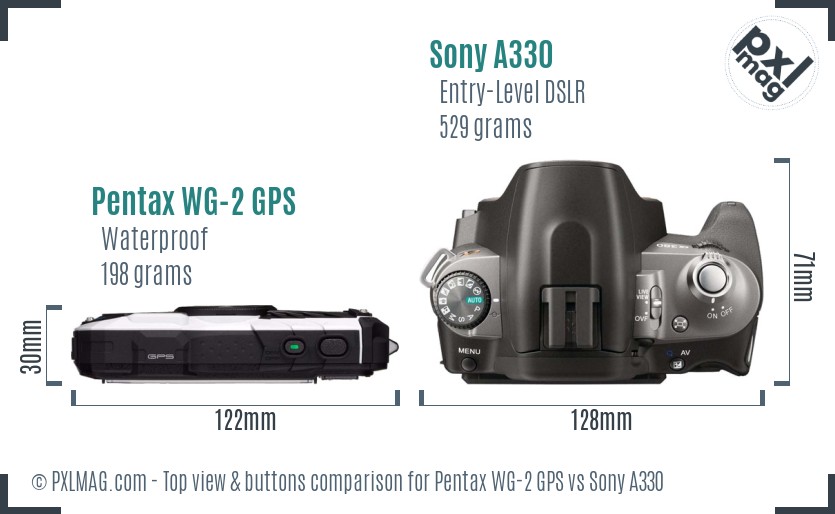 Pentax WG-2 GPS vs Sony A330 top view buttons comparison