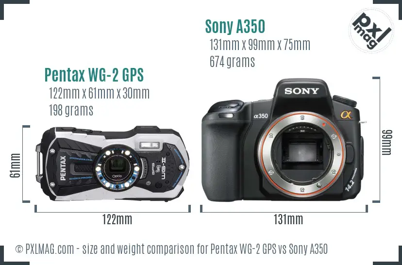 Pentax WG-2 GPS vs Sony A350 size comparison