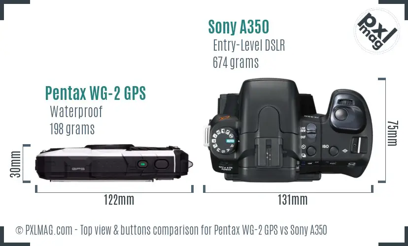 Pentax WG-2 GPS vs Sony A350 top view buttons comparison