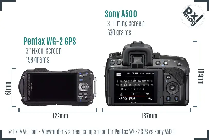 Pentax WG-2 GPS vs Sony A500 Screen and Viewfinder comparison