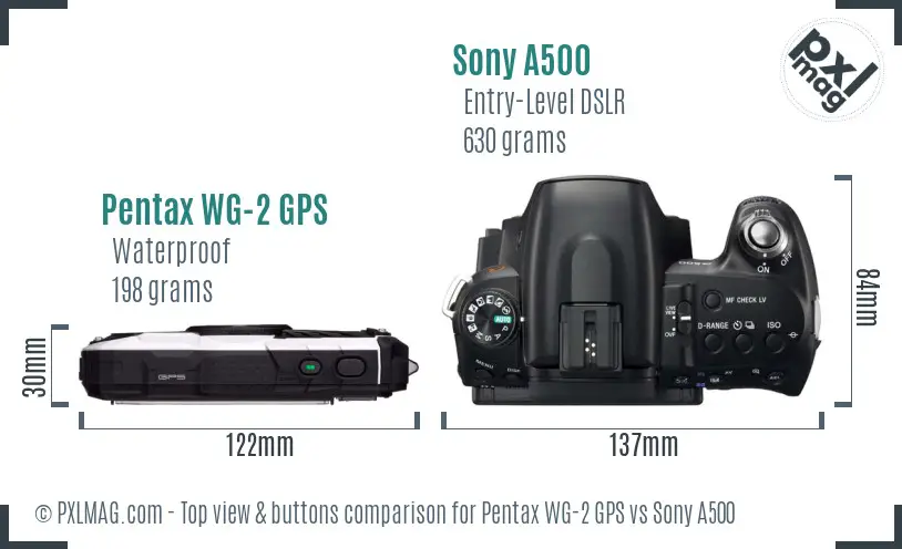 Pentax WG-2 GPS vs Sony A500 top view buttons comparison