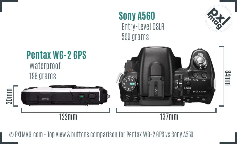 Pentax WG-2 GPS vs Sony A560 top view buttons comparison