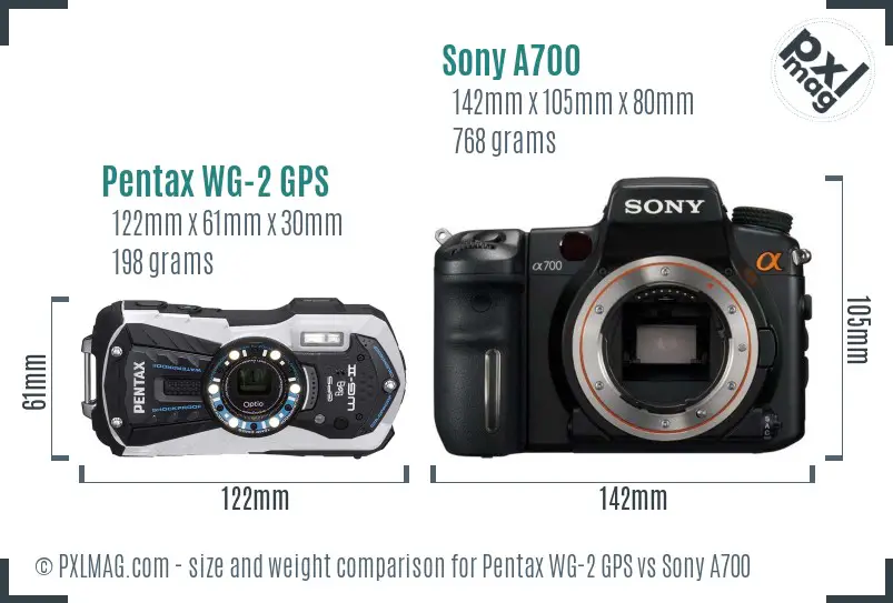 Pentax WG-2 GPS vs Sony A700 size comparison