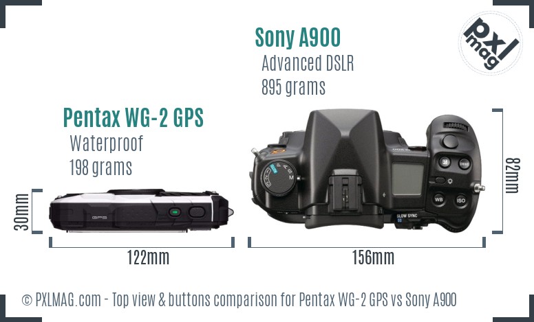 Pentax WG-2 GPS vs Sony A900 top view buttons comparison