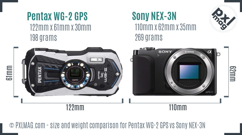 Pentax WG-2 GPS vs Sony NEX-3N size comparison