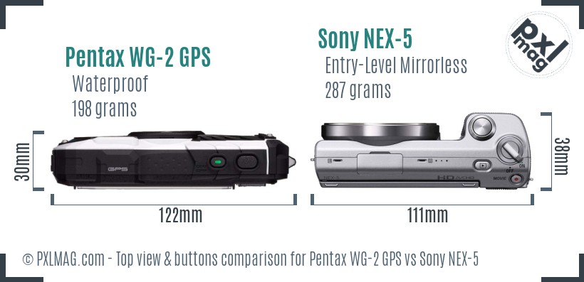 Pentax WG-2 GPS vs Sony NEX-5 top view buttons comparison
