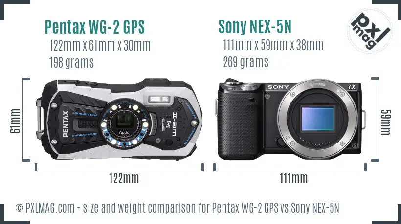 Pentax WG-2 GPS vs Sony NEX-5N size comparison Pentax WG-2 GPS vs Sony NEX-5N size comparison