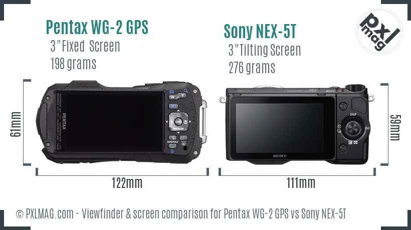 Pentax WG-2 GPS vs Sony NEX-5T Screen and Viewfinder comparison Pentax WG-2 GPS vs Sony NEX-5T Screen and Viewfinder comparison