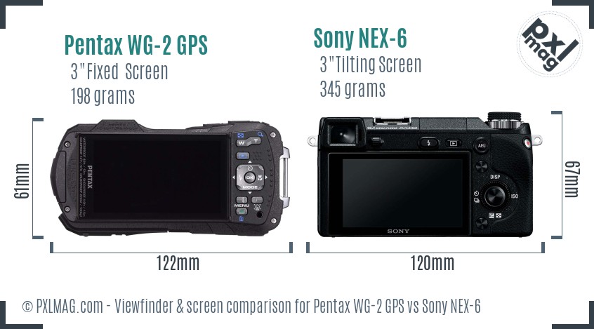 Pentax WG-2 GPS vs Sony NEX-6 Screen and Viewfinder comparison