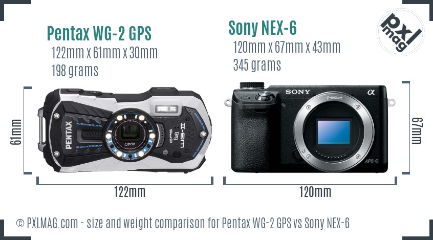Pentax WG-2 GPS vs Sony NEX-6 size comparison