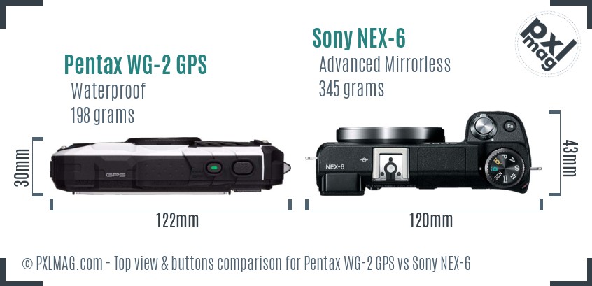 Pentax WG-2 GPS vs Sony NEX-6 top view buttons comparison