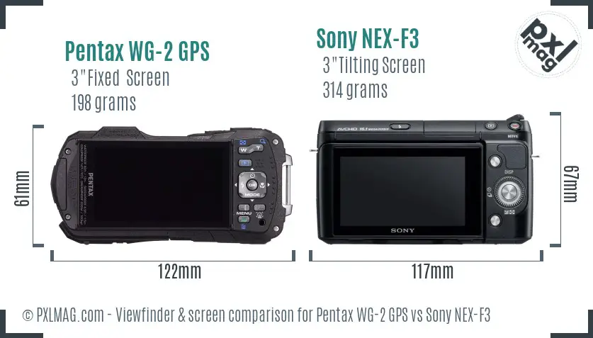 Pentax WG-2 GPS vs Sony NEX-F3 Screen and Viewfinder comparison