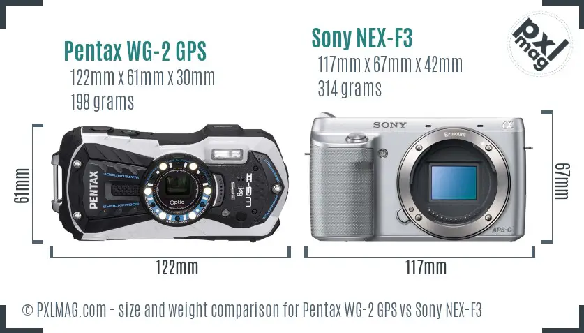 Pentax WG-2 GPS vs Sony NEX-F3 size comparison