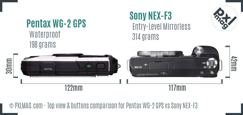 Pentax WG-2 GPS vs Sony NEX-F3 top view buttons comparison