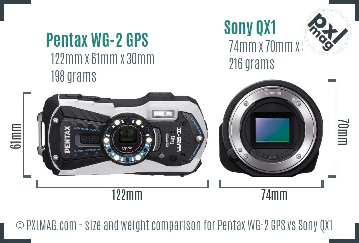 Pentax WG-2 GPS vs Sony QX1 size comparison