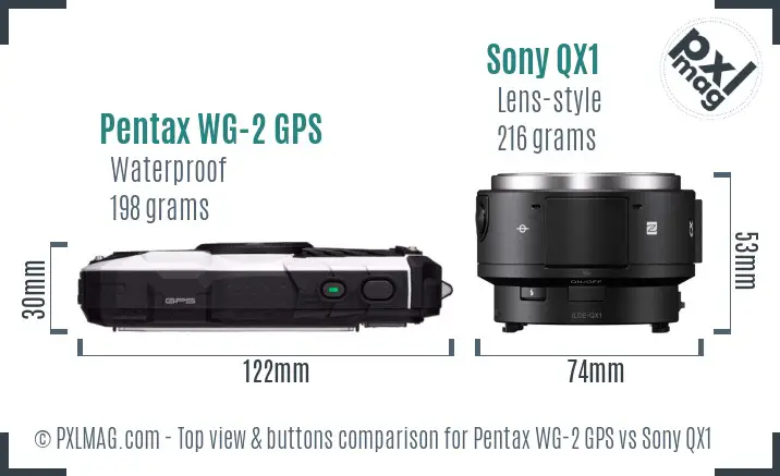 Pentax WG-2 GPS vs Sony QX1 top view buttons comparison