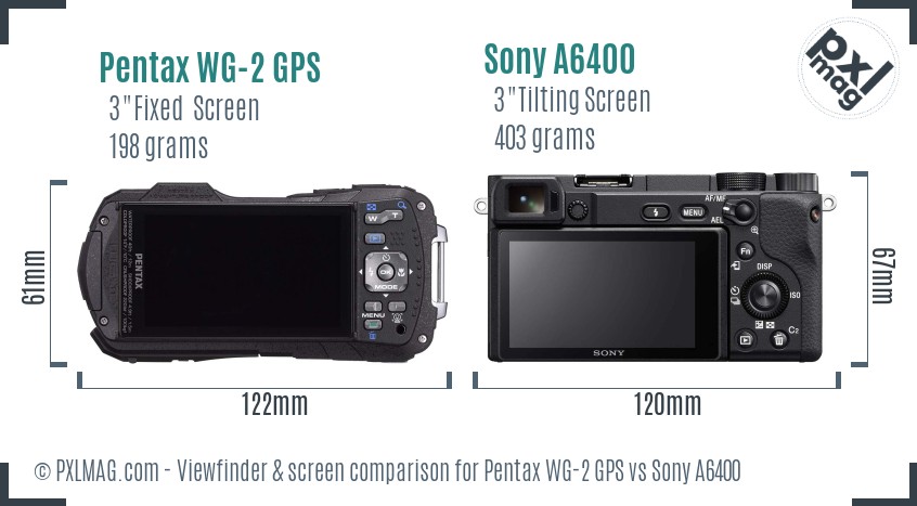 Pentax WG-2 GPS vs Sony A6400 Screen and Viewfinder comparison