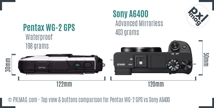 Pentax WG-2 GPS vs Sony A6400 top view buttons comparison