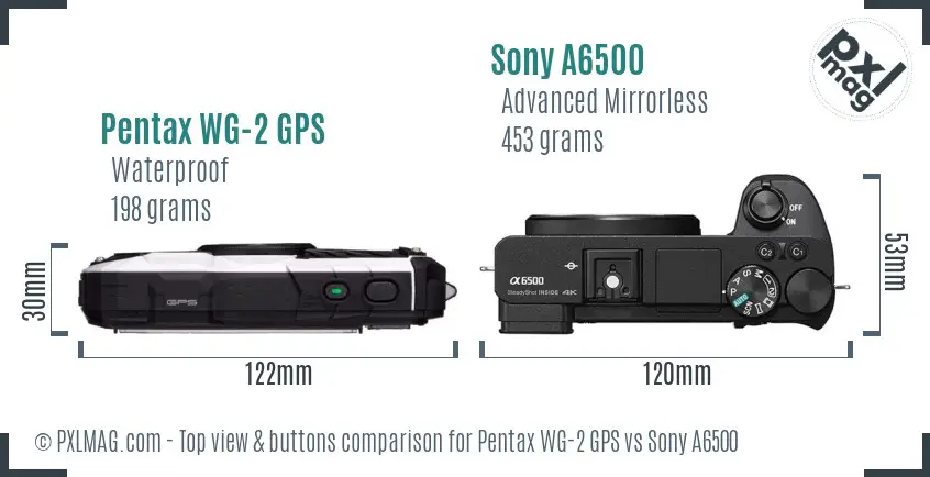 Pentax WG-2 GPS vs Sony A6500 top view buttons comparison