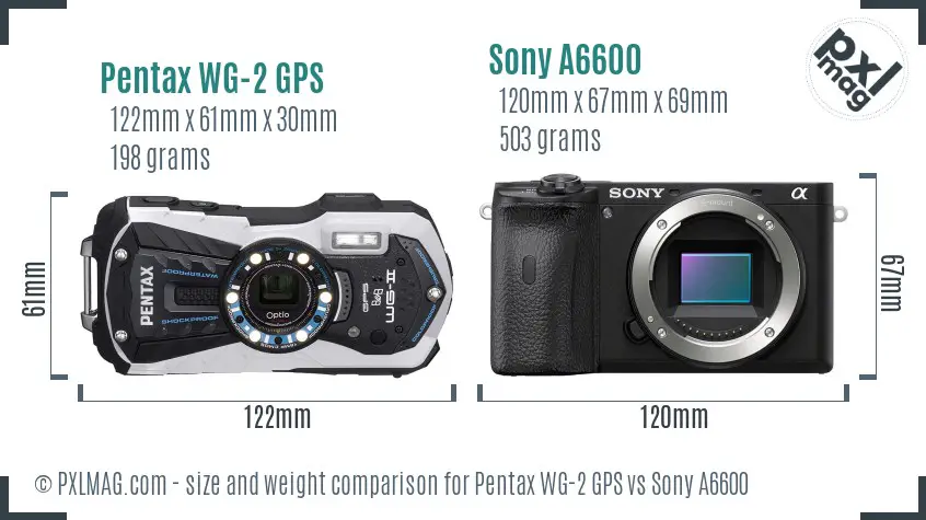 Pentax WG-2 GPS vs Sony A6600 size comparison