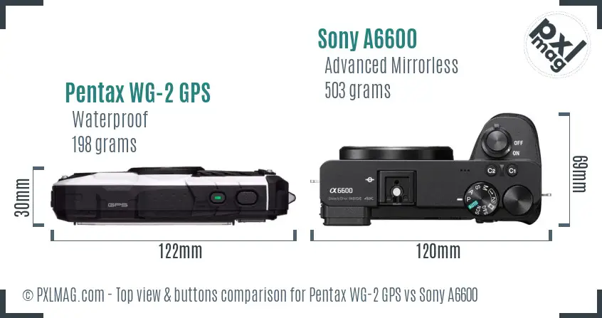 Pentax WG-2 GPS vs Sony A6600 top view buttons comparison